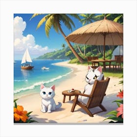 Two Cats On The Beach 1 Canvas Print