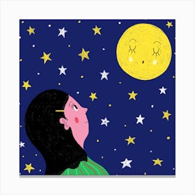 Moon Girl Square Canvas Print