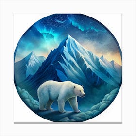 A White Polar Bear Standing On A Mountaintop Against A Starry Sky Canvas Print