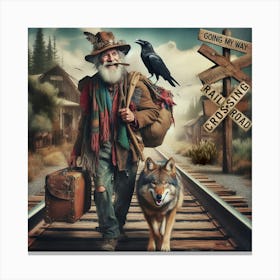 Hobo in the railroad tracks Canvas Print