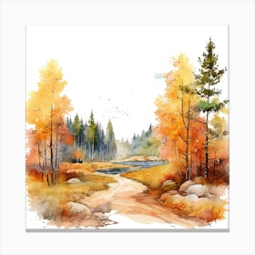 Watercolor Autumn Landscape Watercolor Painting 3 Canvas Print