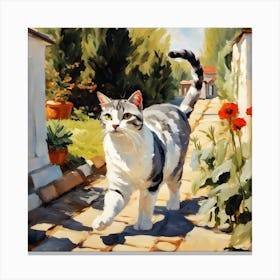 Cat Walking In The Garden Canvas Print