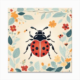 Ladybug With Flowers Canvas Print