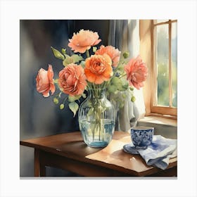 Peonies In A Vase Canvas Print