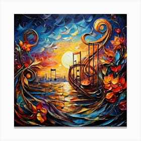 Music Notes At Sunset Canvas Print