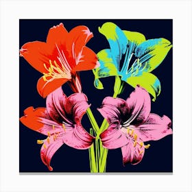 Andy Warhol Style Pop Art Flowers Amaryllis 2 Square Canvas Print