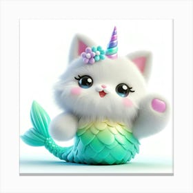 Fluffy 3D image of mermaid caticorn 4 Canvas Print