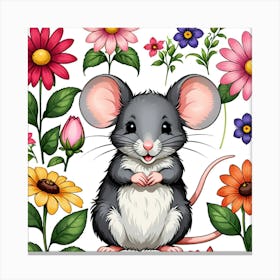 Cute Mouse With Flowers Canvas Print