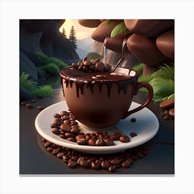 Coffee Cup With Coffee Beans Canvas Print