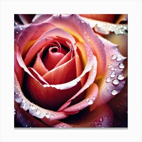 Pink Rose With Water Droplets Canvas Print