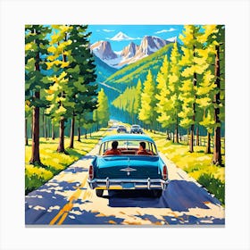 90's cars, A Nostalgic Painting Of A Classic 1960s Family Road Trip art print 34 Canvas Print