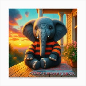 Elephant Sitting On Porch 1 Canvas Print