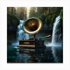 Waterfall With Gramophone Canvas Print