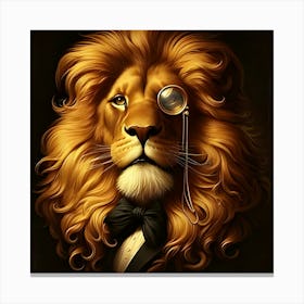 A Regal Lion With A Gold Rimmed Monocle, Inspired By The Grand And Baroque Paintings Of Caravaggio 2 Canvas Print