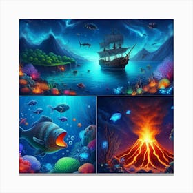 Set Of Underwater Scenes Canvas Print