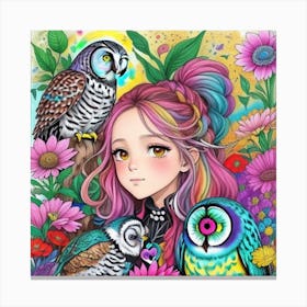 Girl and owl Lucky charms Canvas Print