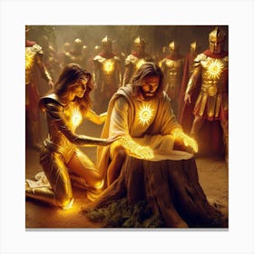 Jesus and his Leo Protectors #2 Canvas Print