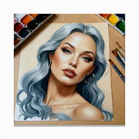 Portrait Of A Woman With Blue Hair 1 Canvas Print