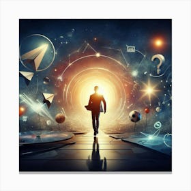 Businessman Walking In Space Canvas Print