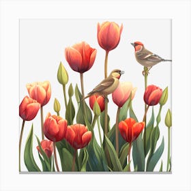 Tulips And Birds Canvas Print