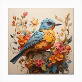 Bird With Flowers 4 Canvas Print