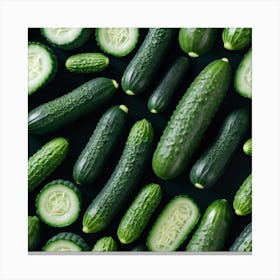 Cucumbers On Black Background Canvas Print