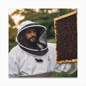 Beekeeper Holding Hive Canvas Print