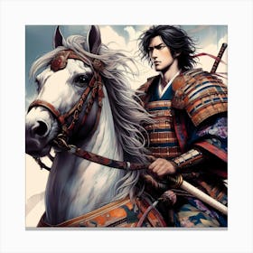 Young Samurai Warrior On His Horse Color Drawing 1 Canvas Print