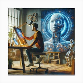 Man Working On A Painting Canvas Print