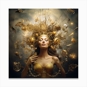 Golden Woman With Clocks On Her Head 1 Canvas Print