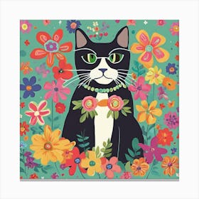 Flower Power Cat Art Print (3) Canvas Print