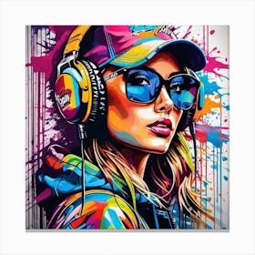 Dj Girl With Headphones Canvas Print