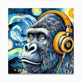 Monkey with Headphones Banksy Wall Art, Banksy Graffiti Canvas Wall Art Framed Pop DJ Monkey Canvas Print