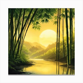 A Stream In A Bamboo Forest At Sun Rise Square Composition 327 Canvas Print