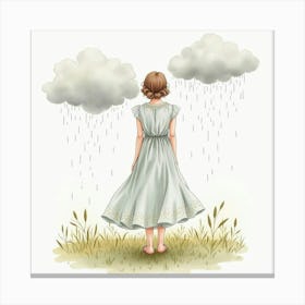 Lovely Dress In Watercolor, Surrounded By Gentle Rain Clouds 1 Canvas Print