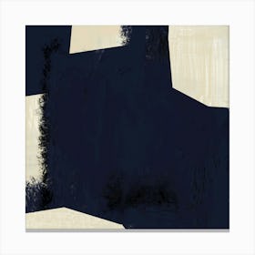 Blue Abstract No. 2 - Abstract Blue and Black on Beige , Neutral, Minimalist, Monochromatic, Contemporary Wall Art Canvas Print