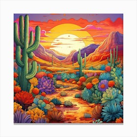 Neon Desert Landscape Square Print 3 Canvas Print