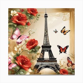 Paris With Roses And Butterflies 3 Canvas Print