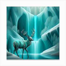 Deer In A Waterfall Canvas Print