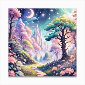 A Fantasy Forest With Twinkling Stars In Pastel Tone Square Composition 201 Canvas Print