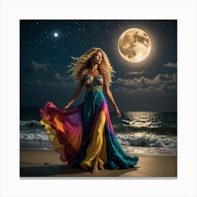 Full Moon On The Beach Canvas Print