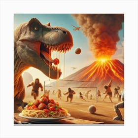 Dinosaurs Eat Spaghetti 1 Canvas Print