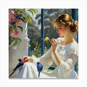 Lady With Birds Canvas Print