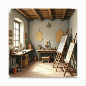 Artistic Watercolor Of An Italian Renaissance Artist’S Studio With Sketches And Paint 1 Canvas Print