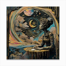 Cards In The Stars Art Print, Clay Style , The Moon, The Sky at night Canvas Print