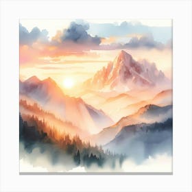 Watercolor Of Mountains Canvas Print