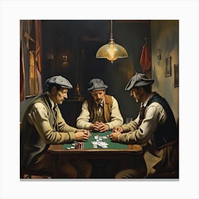 Three Men Playing Cards Canvas Print