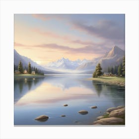 Lake In The Mountains Art print Canvas Print