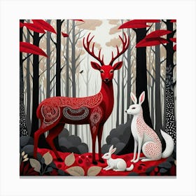 Red Deer In The Forest Canvas Print