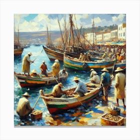 Fishing Boats In The Harbor Canvas Print